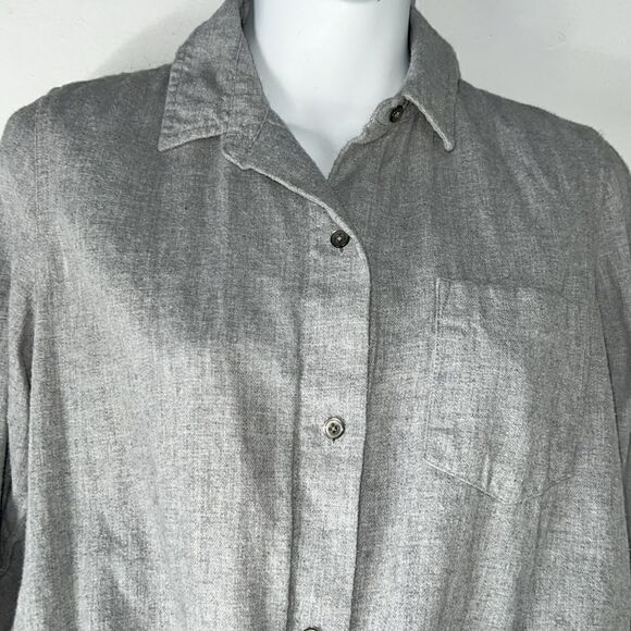 MADEWELL Grey Flannel Front Tie Button Down Shirt-M - Picture 3 of 9